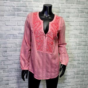 Twelfth St by Cynthia Vincent Womens M Pink Boho Lace Bib‎ Henley Blouse